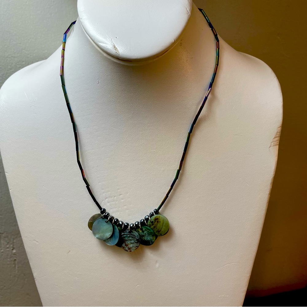 Abalone Shell Necklace with multicolor seed beads